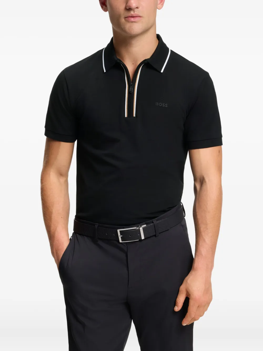 BOSS Stretch-katoenen slim-fit poloshirt Zwart