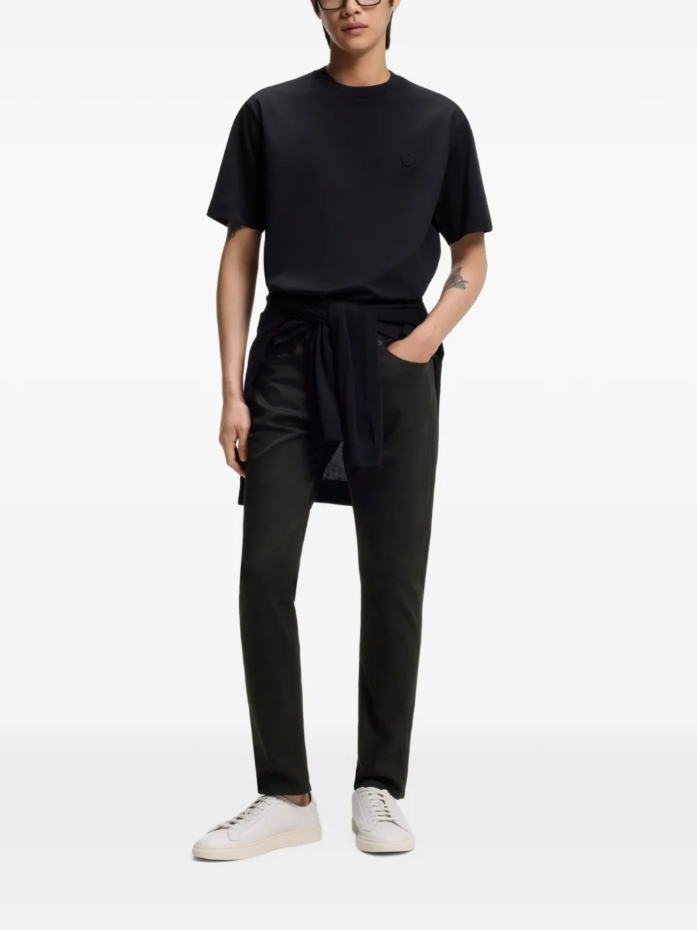 BOSS Delaware slim-fit broek van vervagingsbestendig twill Zwart