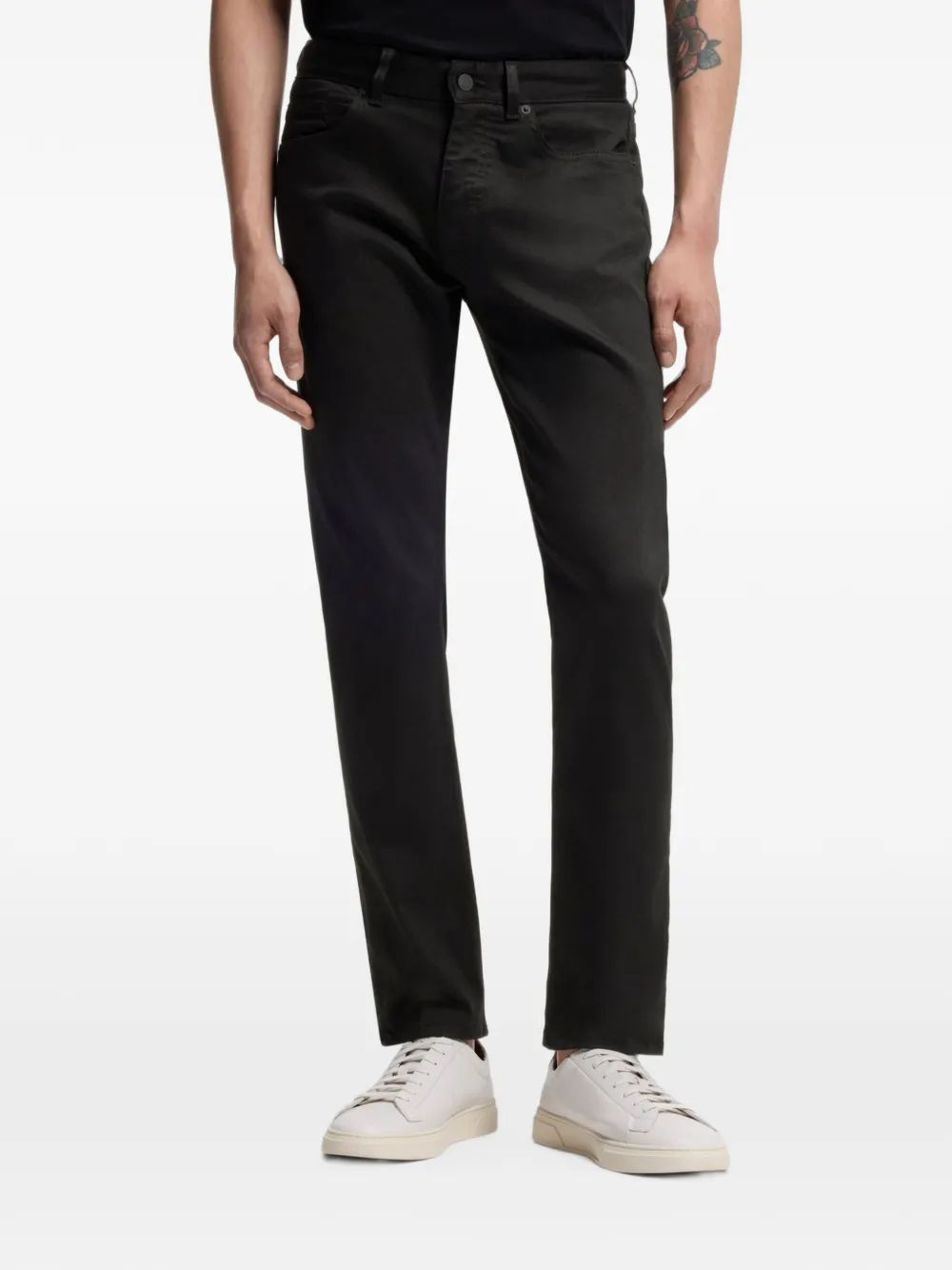 BOSS Delaware slim-fit broek van vervagingsbestendig twill Zwart