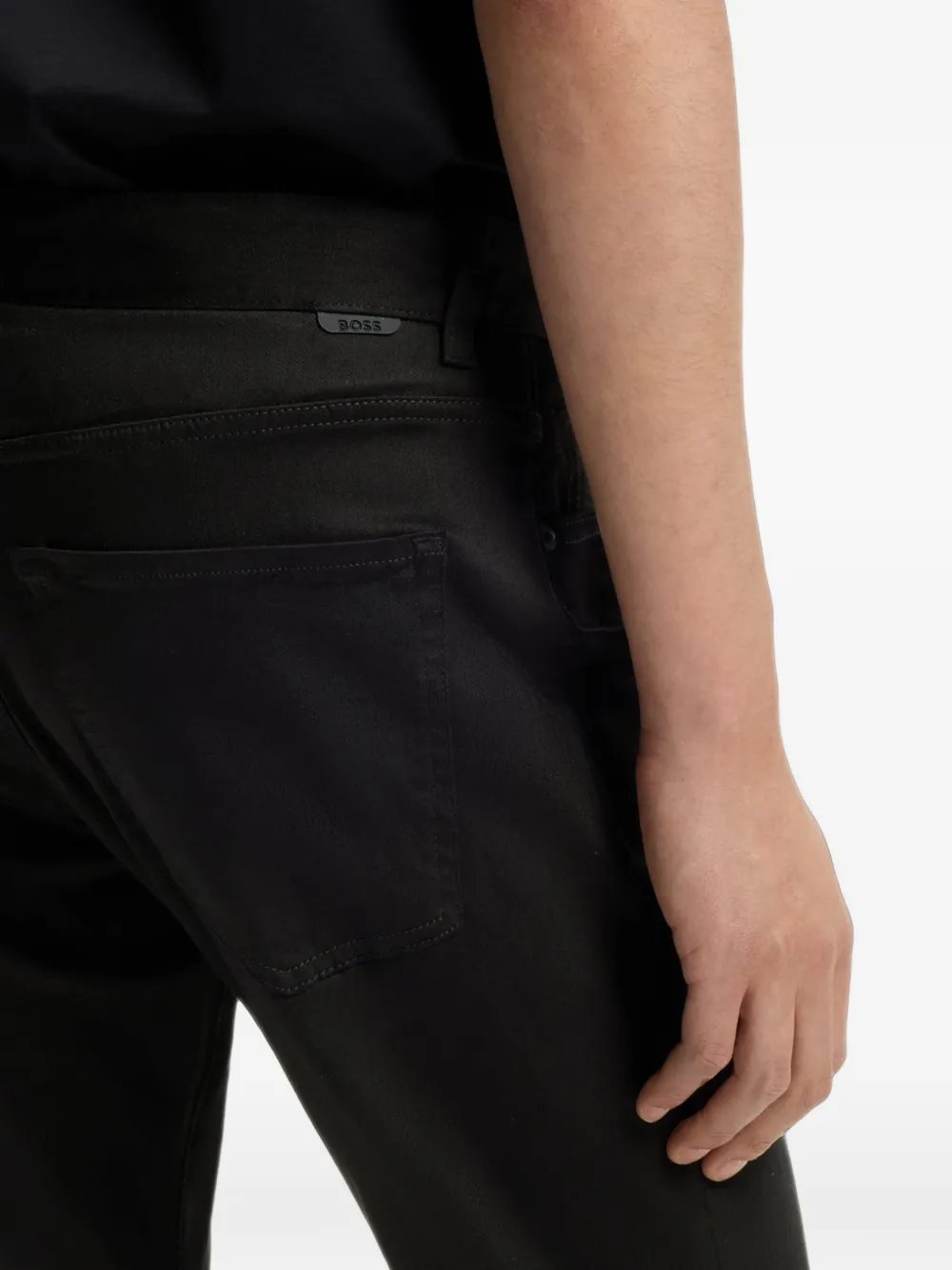 BOSS Delaware slim-fit broek van vervagingsbestendig twill Zwart