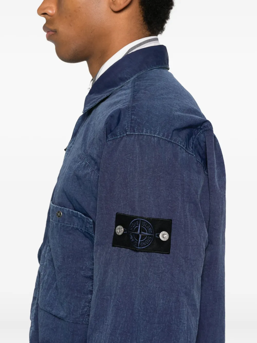 Stone Island Regular-fit Zipper-up Overshirt With Corrosion Treatment In Blue