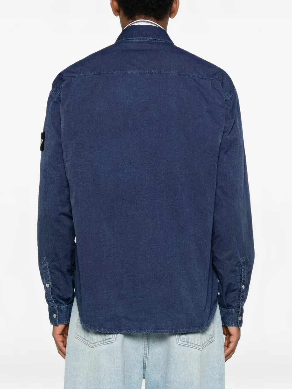 Stone Island Regular-fit Zipper-up Overshirt With Corrosion Treatment In Blue