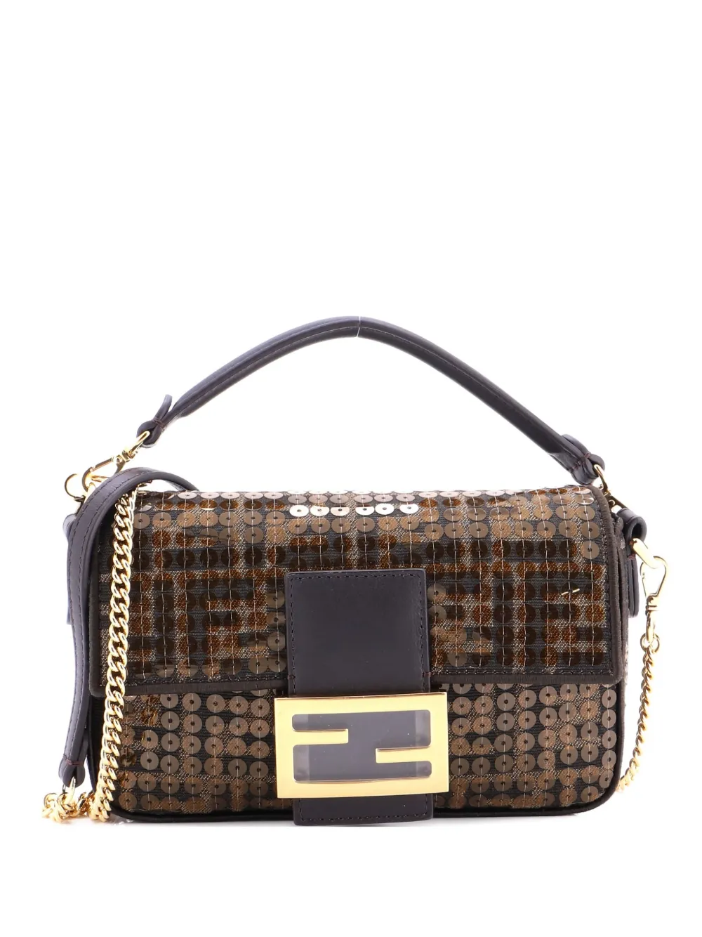 Fendi Pre-Owned Baguette NM Bag Sequin Embellished Zucca Canvas Mini crossbody bag | Brown | Image 1