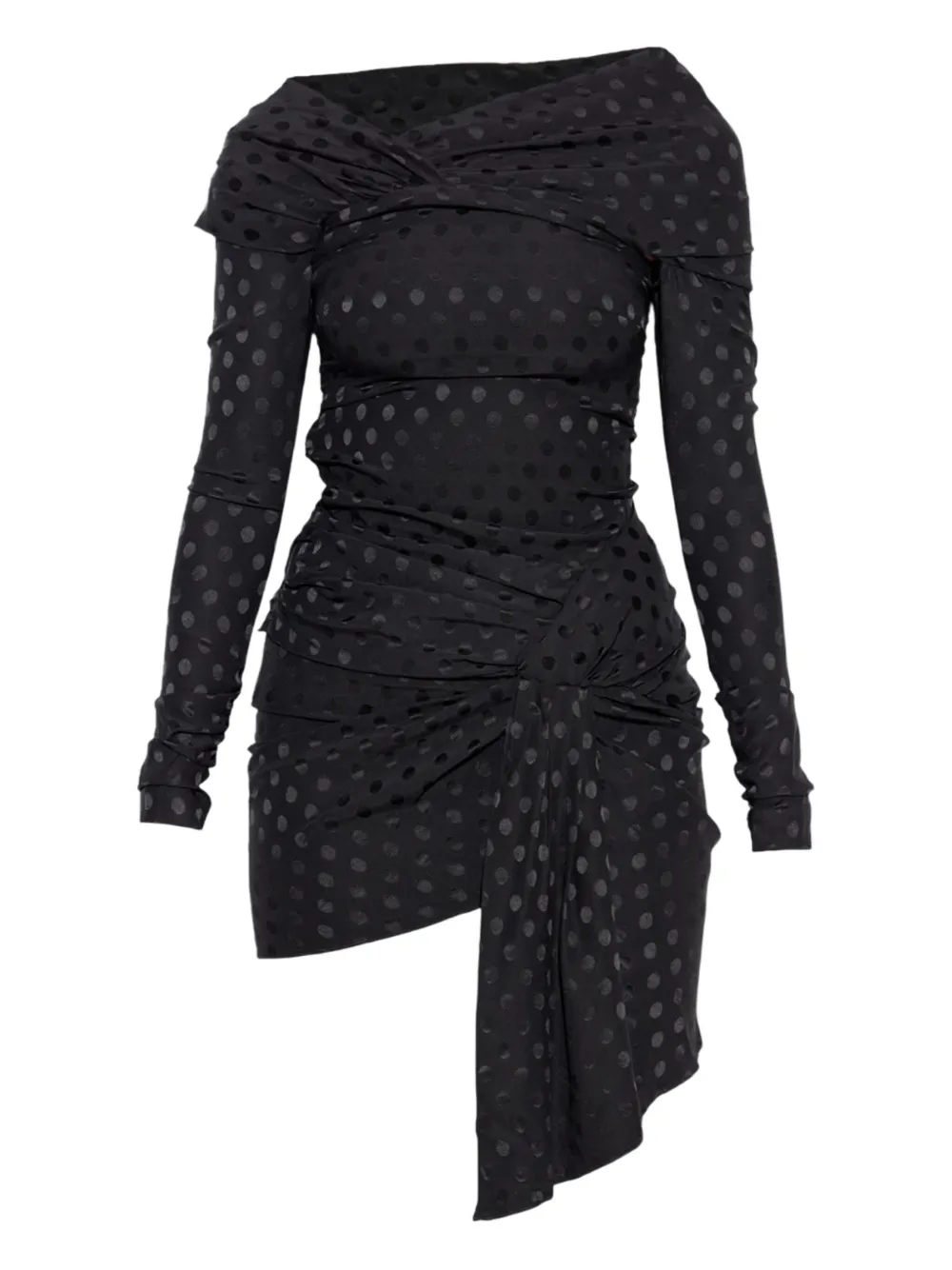 Isabel Marant Draped Polka-dot Mini Dress In Black