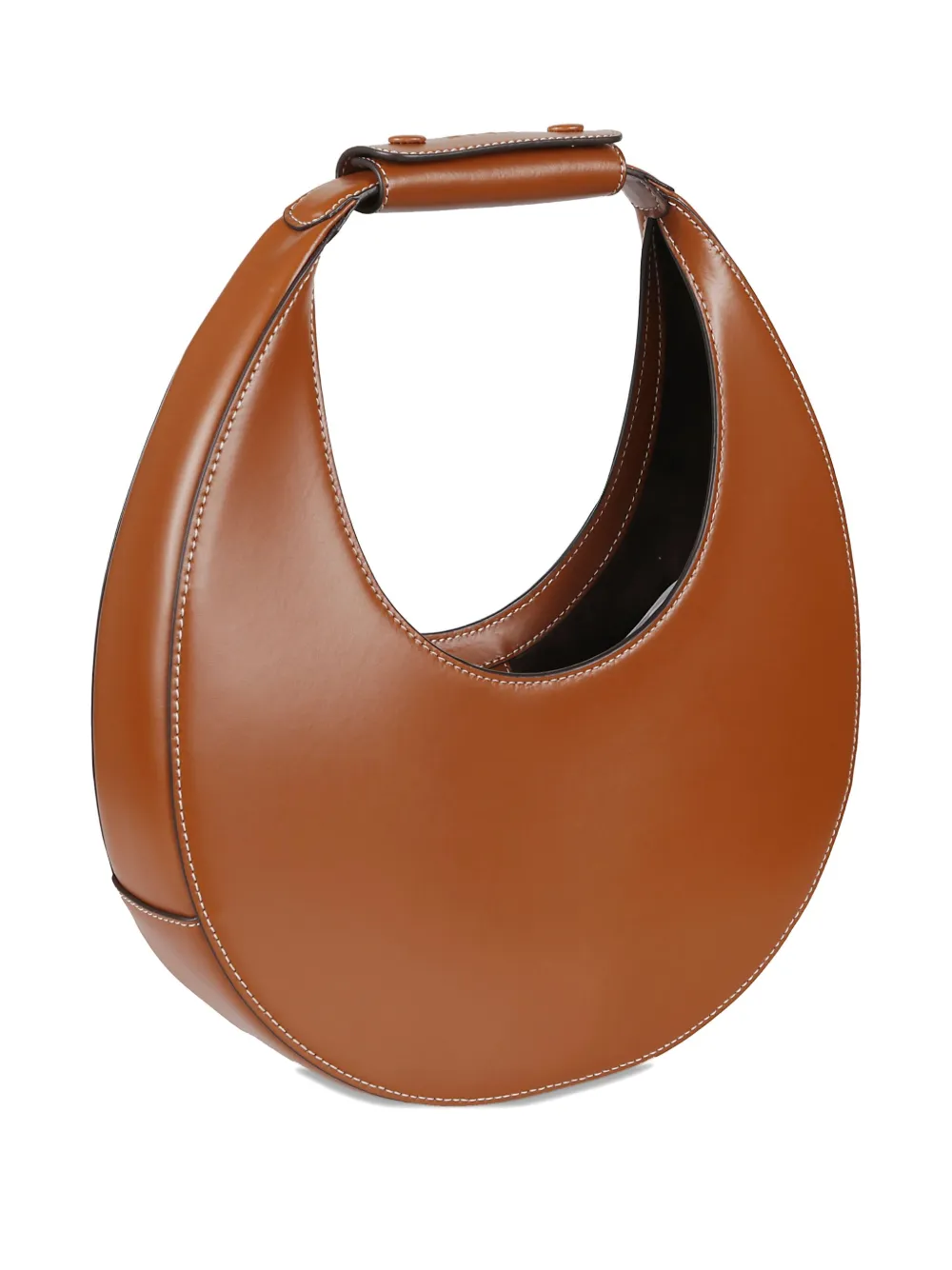 Staud Leather Handbag With Curved Shape And Handle In Brown