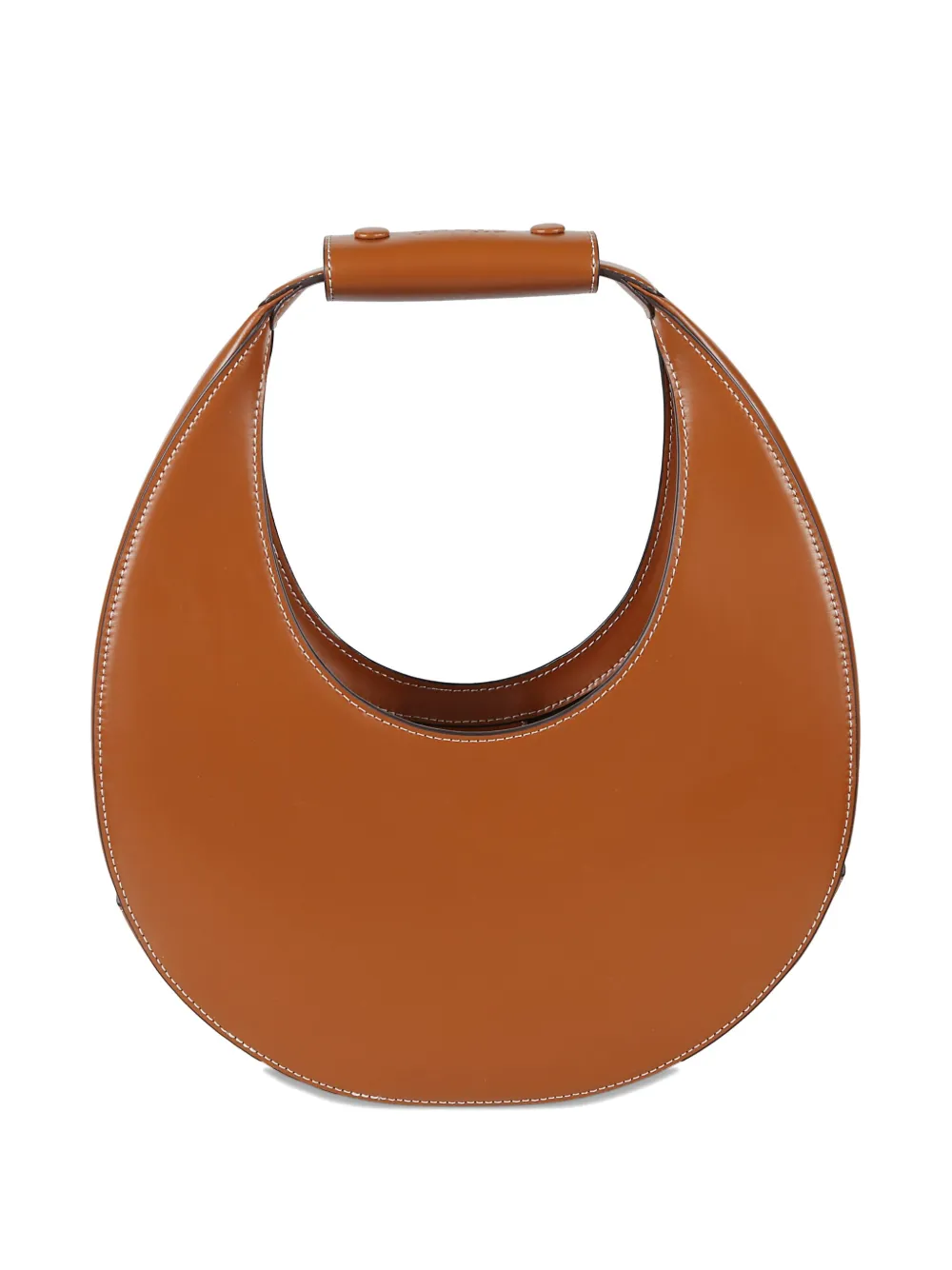 Staud Leather Handbag With Curved Shape And Handle In Brown