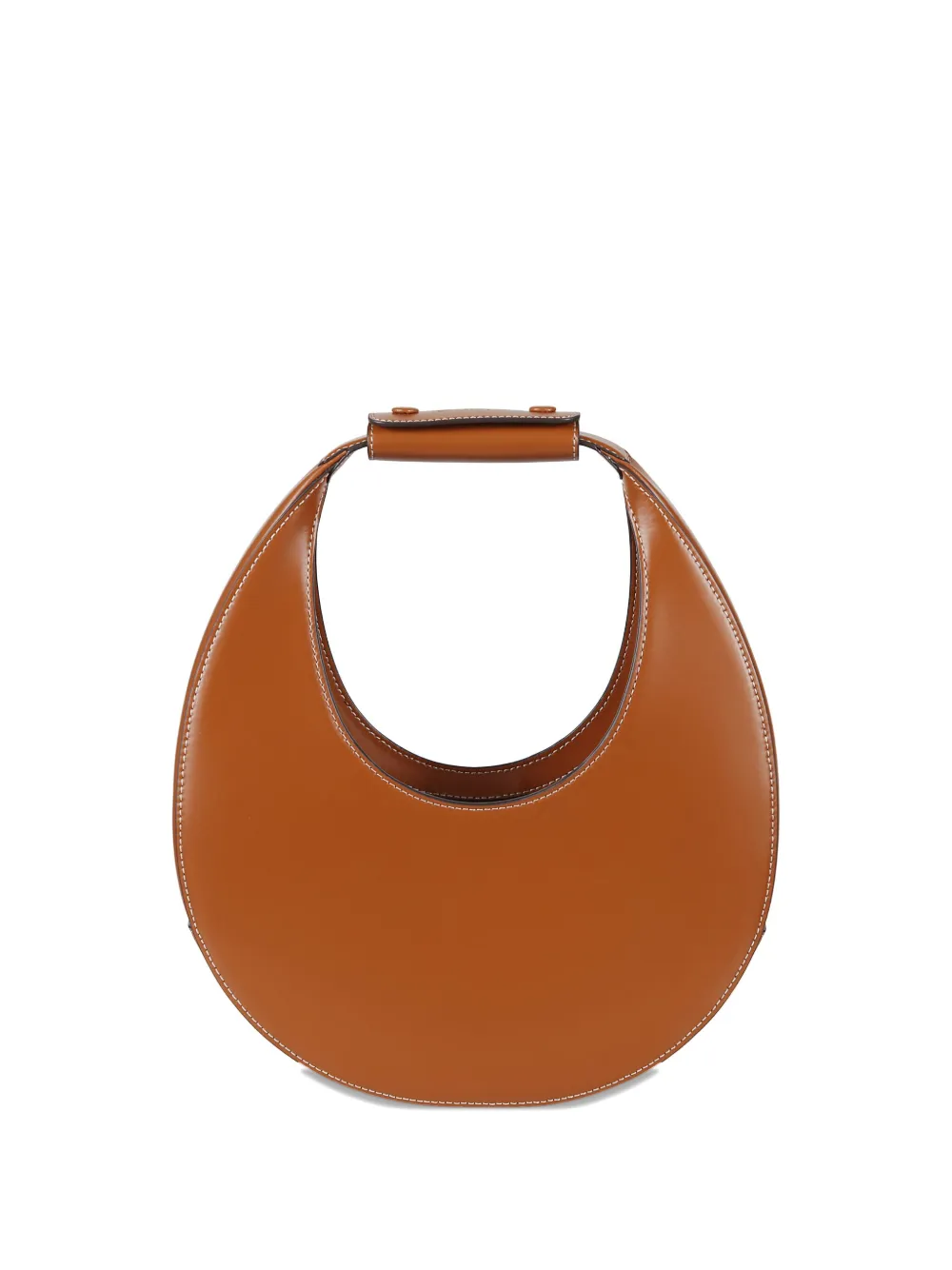 Staud Leather Handbag With Curved Shape And Handle In Brown