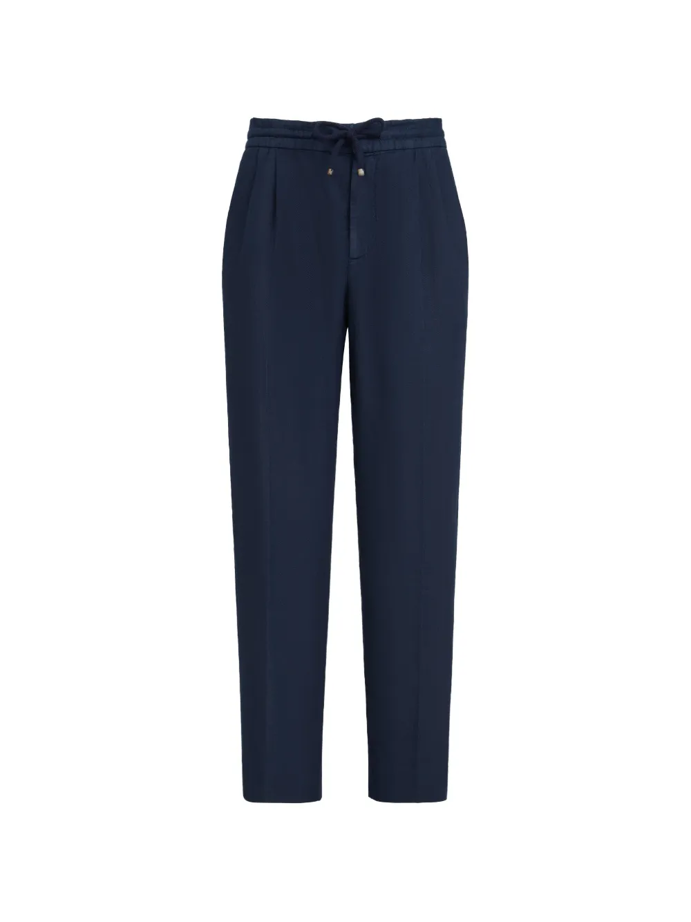 Brunello Cucinelli garment-dyed trousers in linen gabardine with drawstring and double pleats - Blu