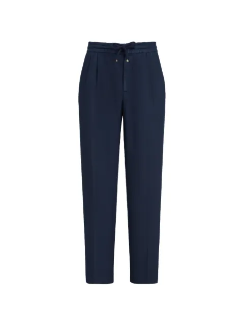 Brunello Cucinelli garment-dyed trousers in linen gabardine with drawstring and double pleats