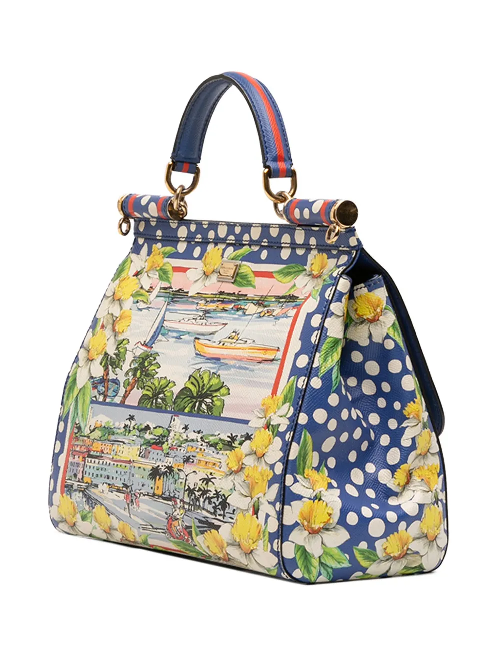 Pre-owned Dolce & Gabbana 2010-2025 Medium Printed Leather Cannes Miss Sicily Satchel In Multi