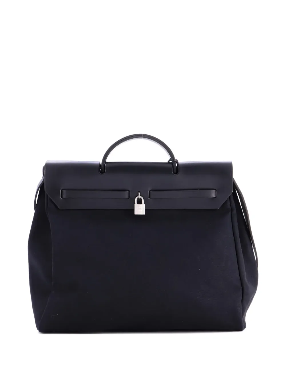 Pre-owned Hermes Herbag Toile And Leather Mm Satchel In Black