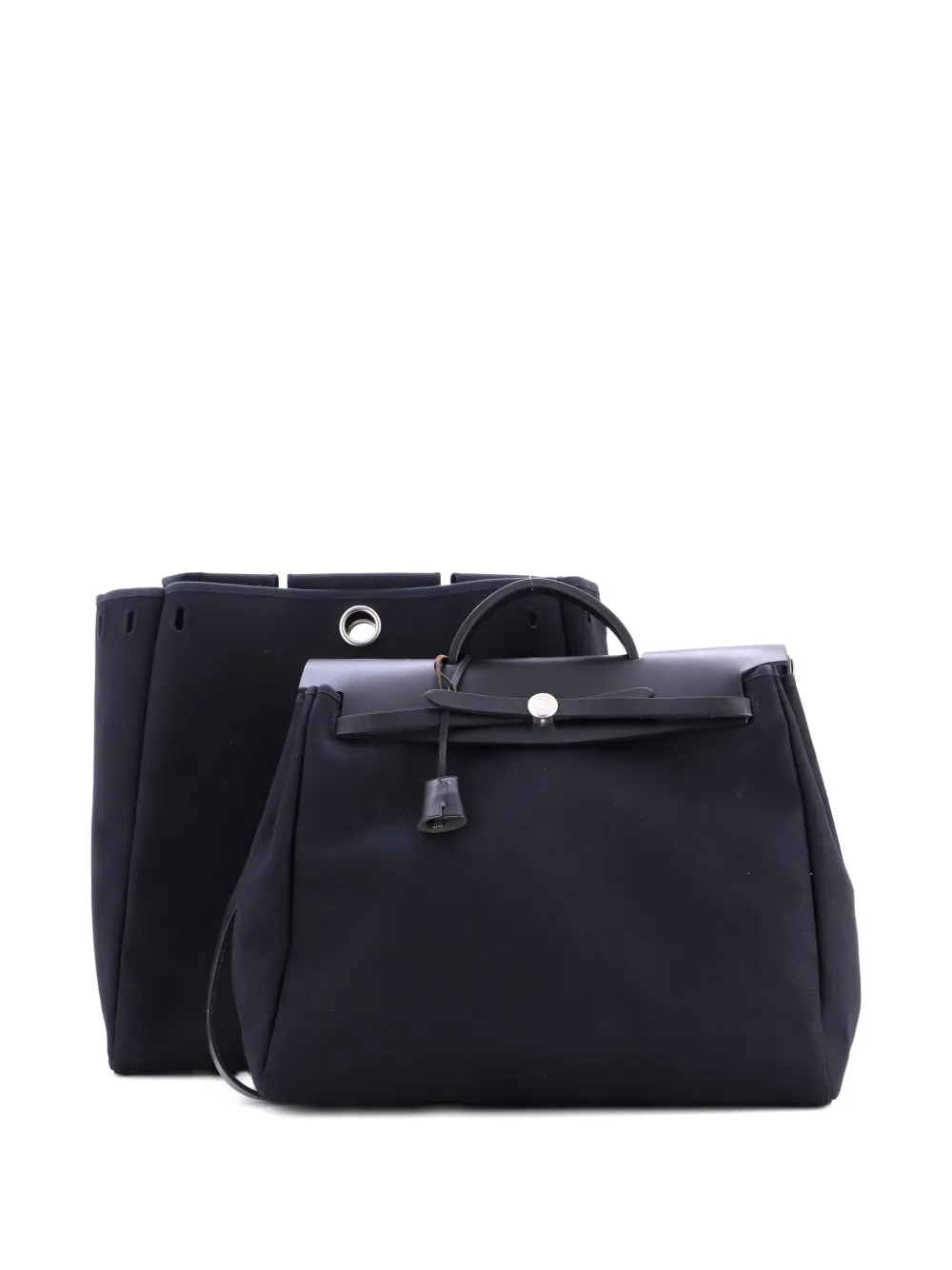 Pre-owned Hermes Herbag Toile And Leather Mm Satchel In Black