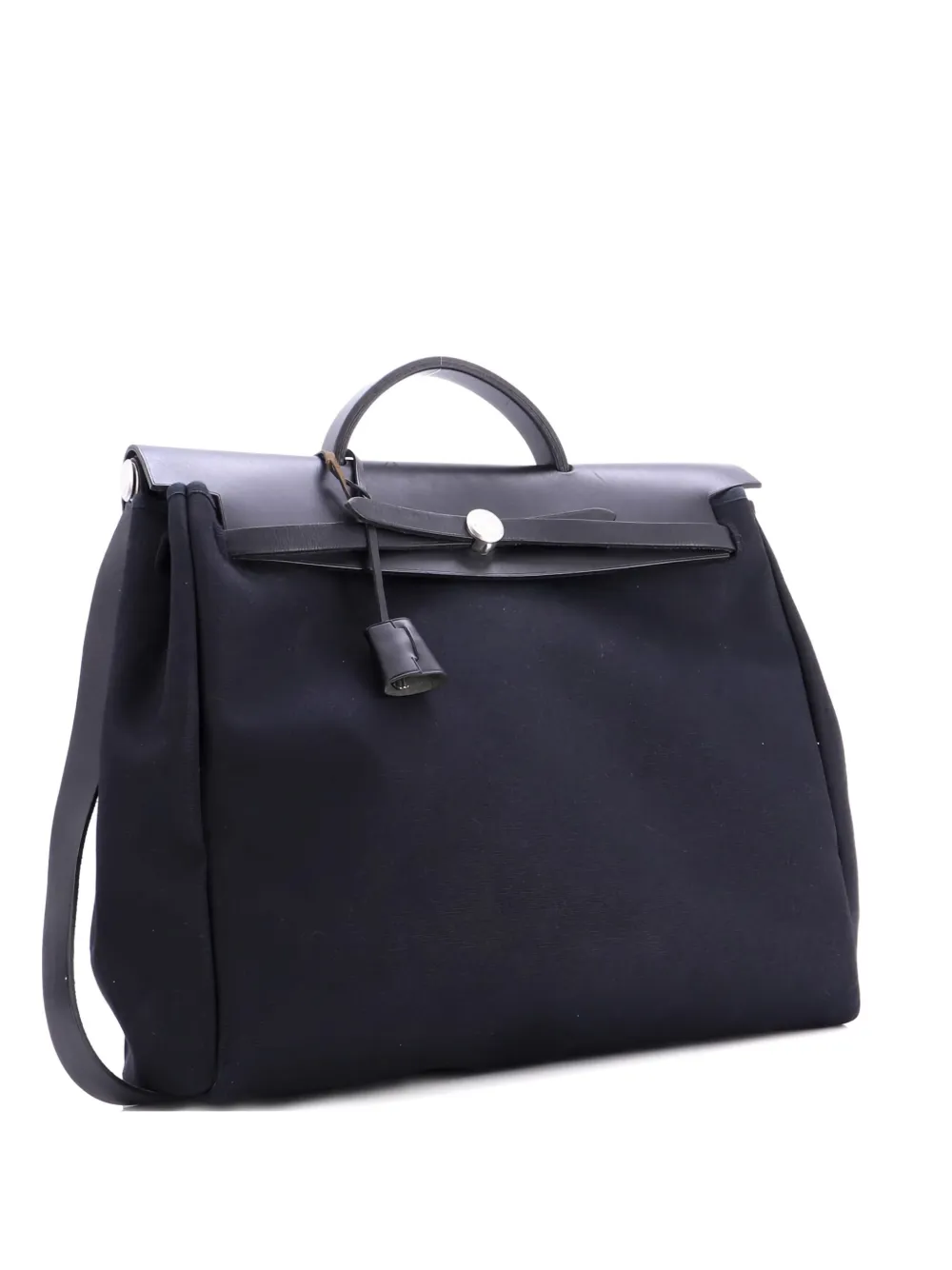 Pre-owned Hermes Herbag Toile And Leather Mm Satchel In Black