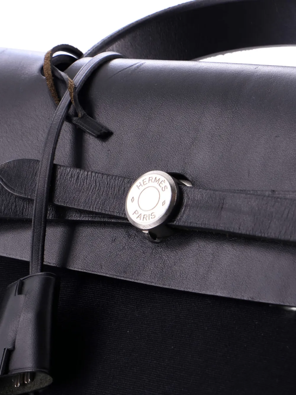 Pre-owned Hermes Herbag Toile And Leather Mm Satchel In Black