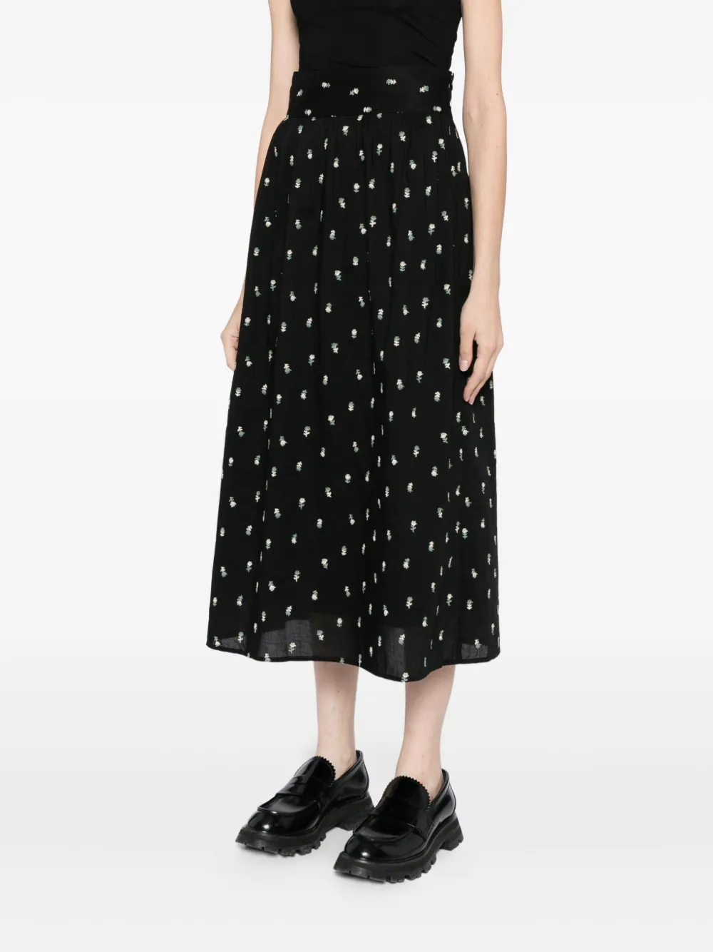 To B. By Agnès B. Floral-embroidered Skirt In Black