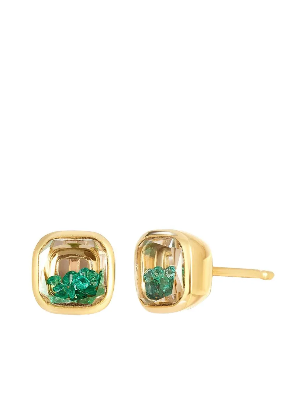 Moritz Glik 18k Yellow Gold Neue Cushion Emerald Stud Earrings In Multi