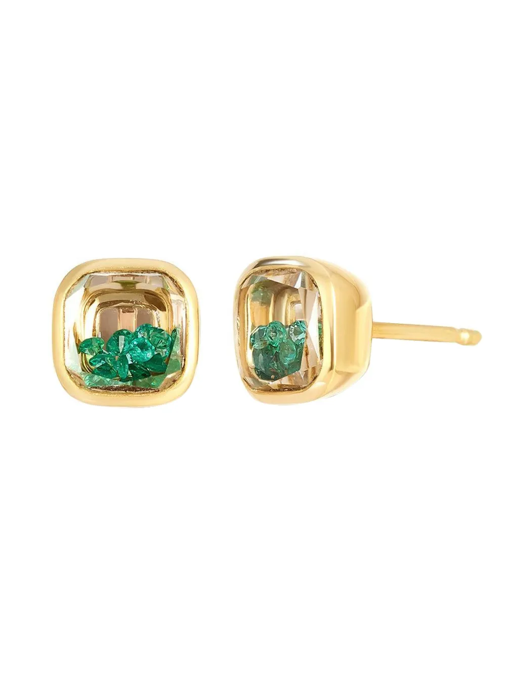 Moritz Glik 18k Yellow Gold Neue Cushion Emerald Stud Earrings In Multi