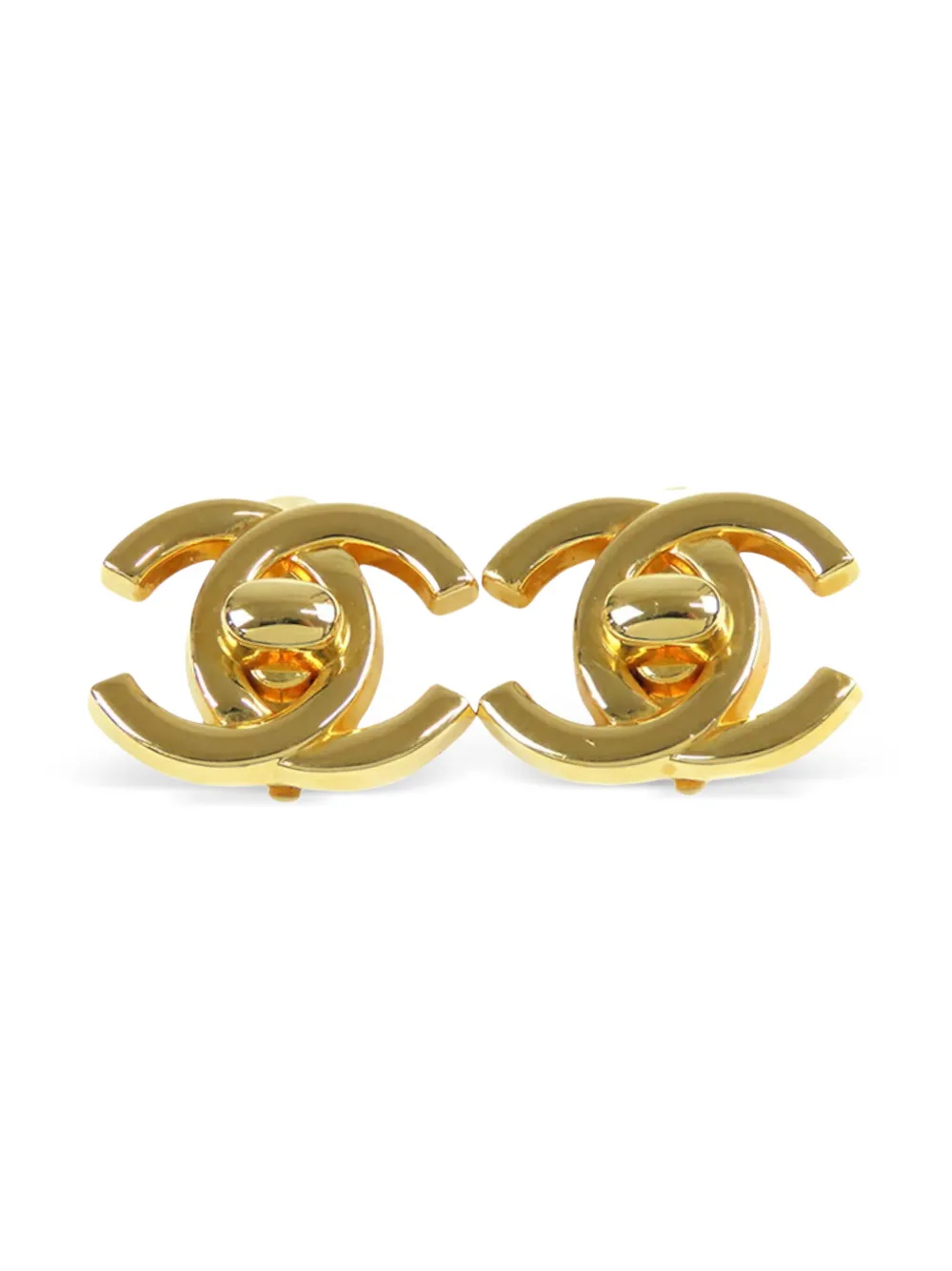 CHANEL Pre-Owned 1996 Gold Plated CC Turn Lock Clip on Earrings CHANEL Pre-Owned 1996 Gold Plated CC Turn Lock Clip on Earrings