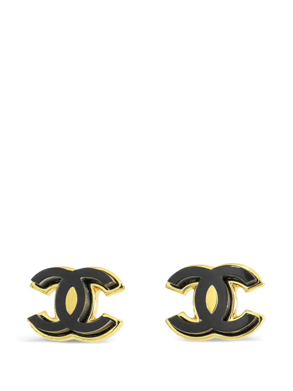 CHANEL Pre-Owned 2023 Gold Plated Enamel CC Push Back Earrings costume CHANEL Pre-Owned 2023 Gold Plated Enamel CC Push Back Earrings costume