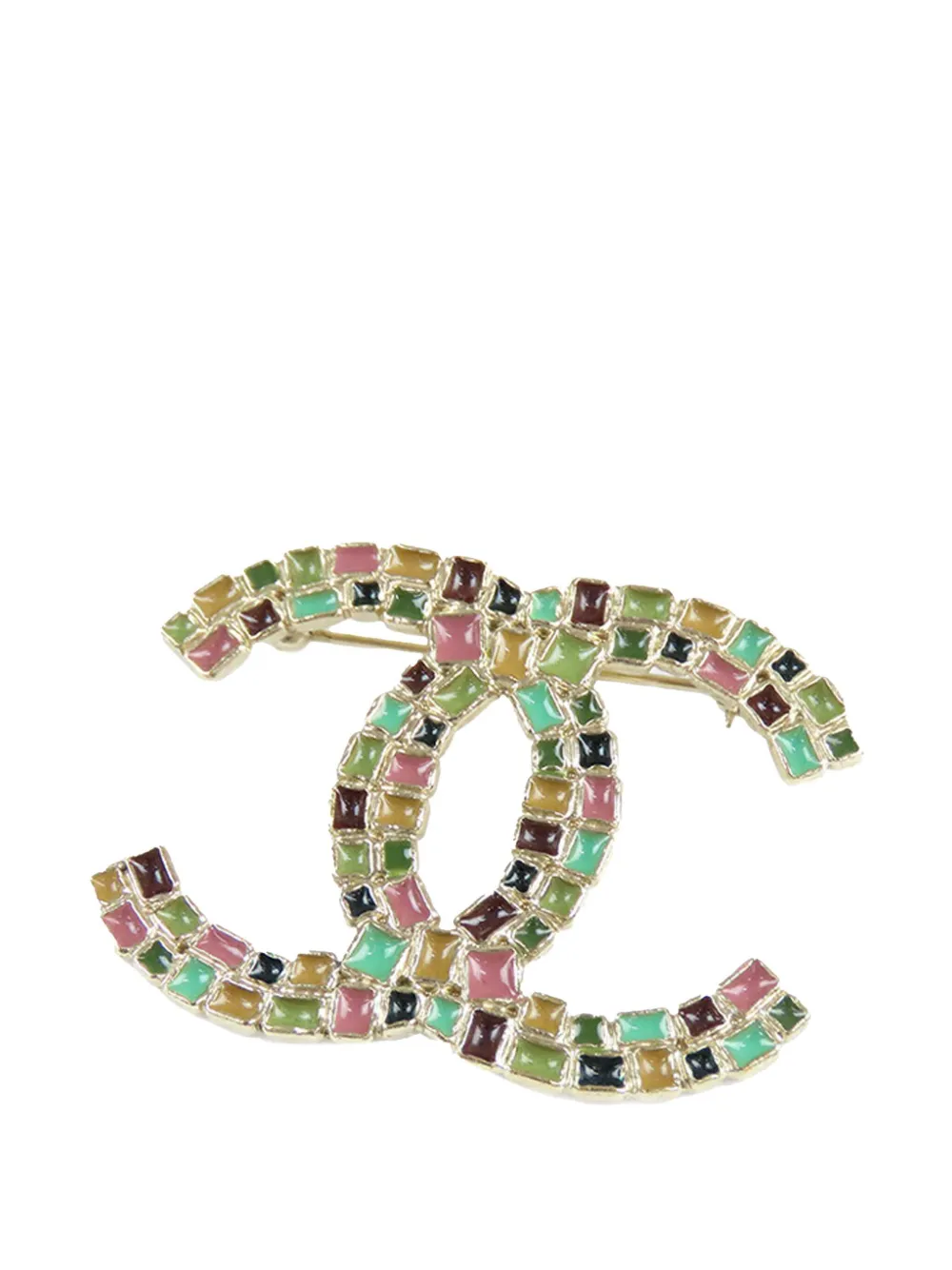 Pre-owned Chanel 2006 Gold Plated Enamel Cc Brooch Costume Brooch