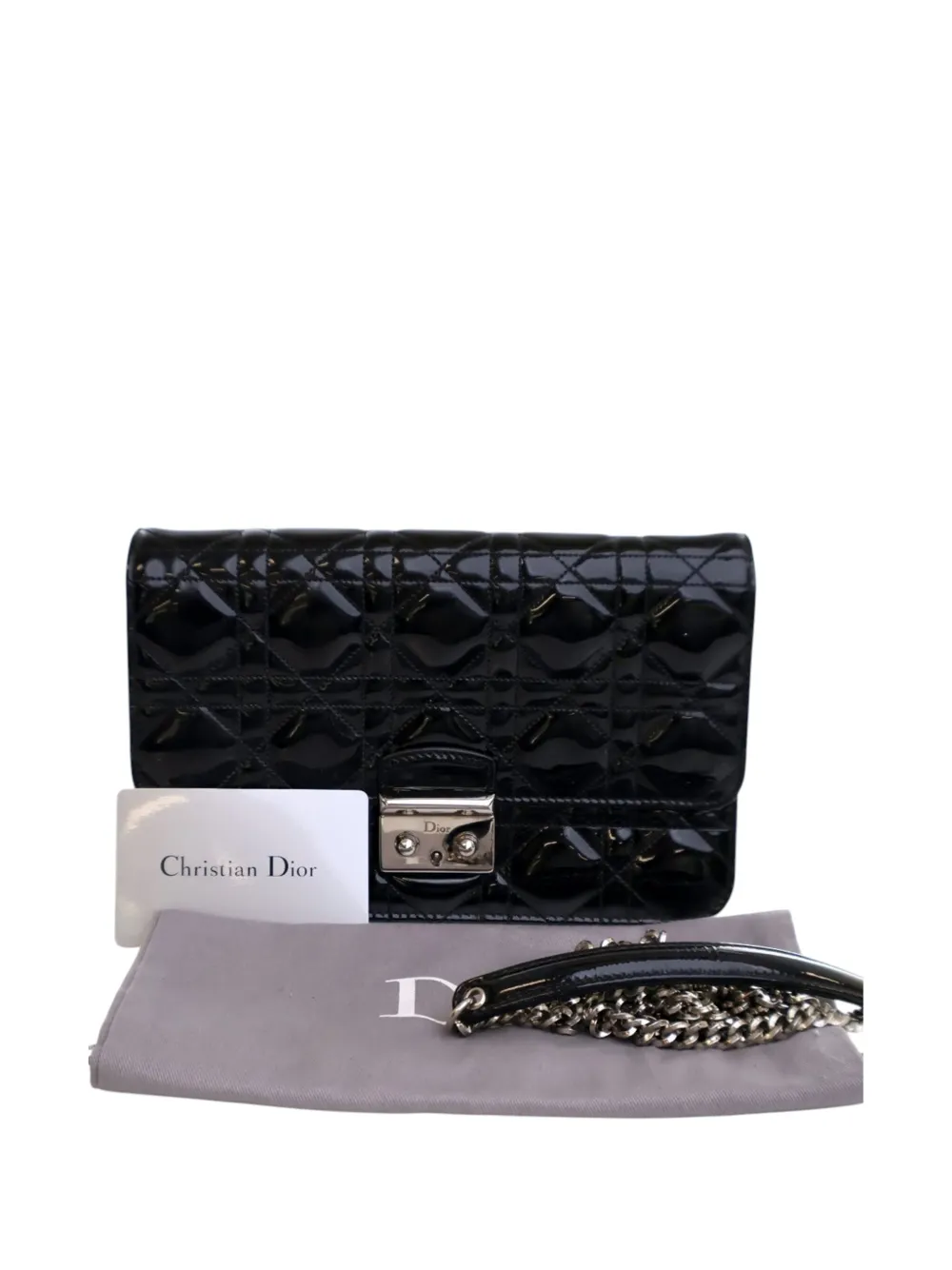 Pre-owned Dior 2015 Patent Cannage Miss  Promenade Crossbody Bag In Black