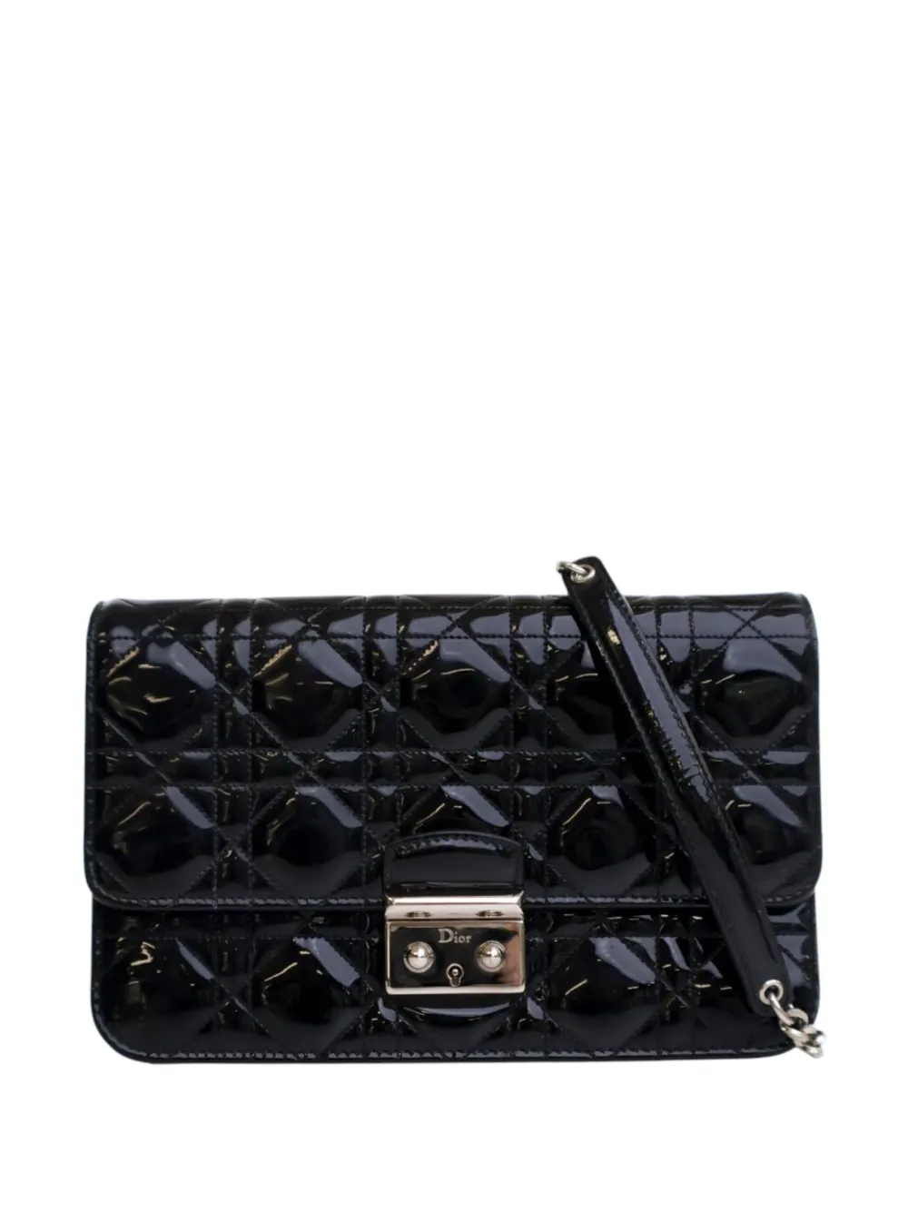 Pre-owned Dior 2015 Patent Cannage Miss  Promenade Crossbody Bag In Black