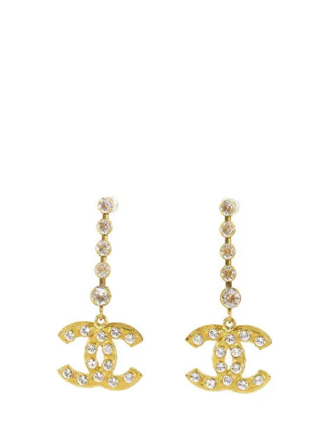 CHANEL Pre-Owned 2020 Gold Plated CC Crystal Drop Earrings costume earrings
