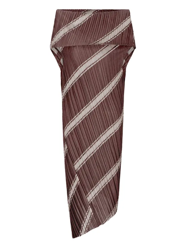 Giorgio Armani Striped Pleated Midi Dress in Brown