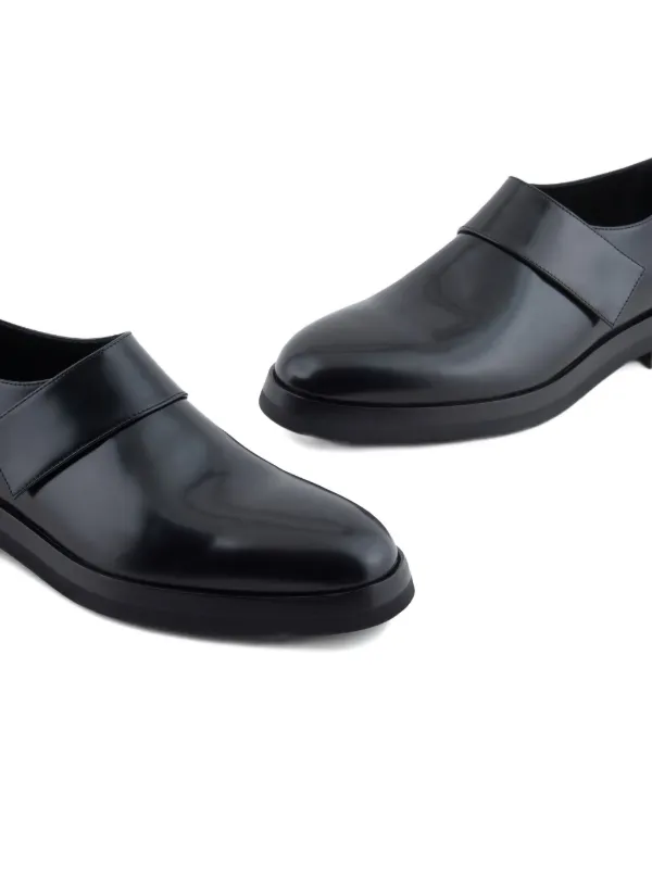 Giorgio Armani strap-detail Leather Monk Shoes | Black | FARFETCH