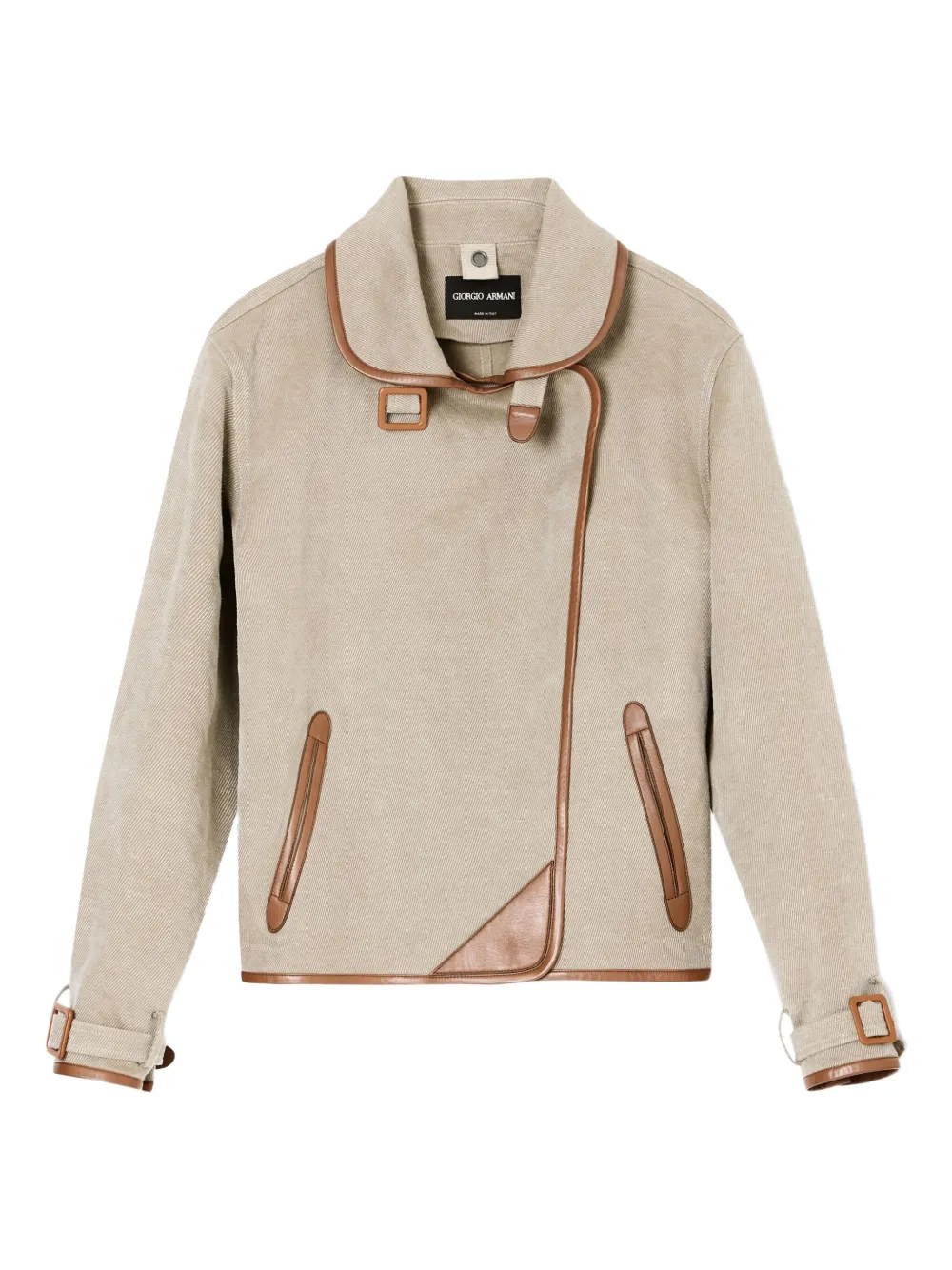 Giorgio Armani Buckled-cuff Contrast-trim Jacket In Brown