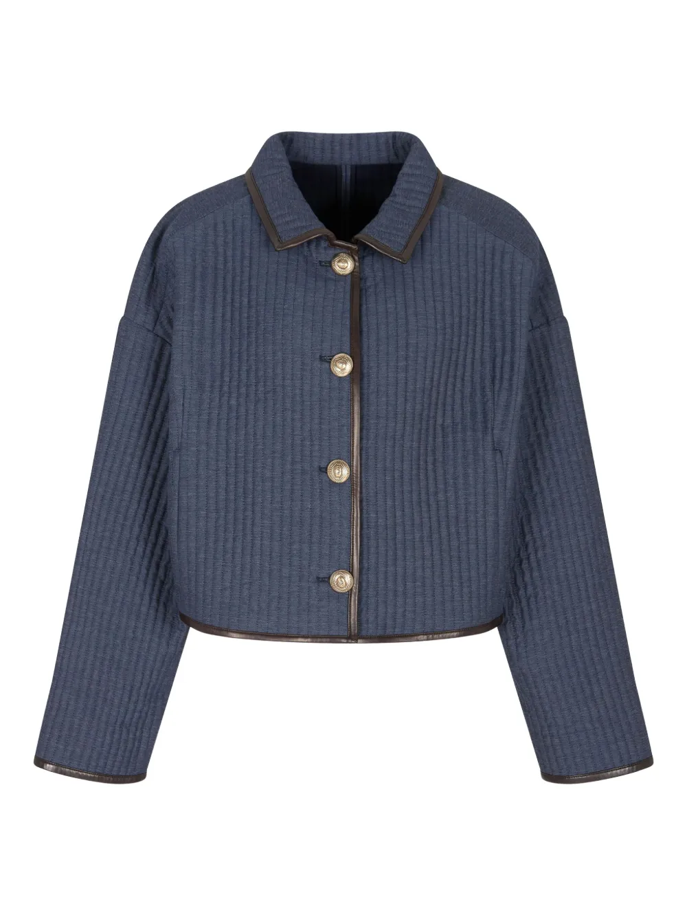 Giorgio Armani Buttoned Ribbed Jacket In Blue