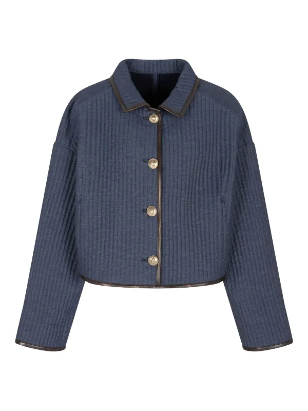 Giorgio Armani Buttoned Ribbed Jacket in Blue