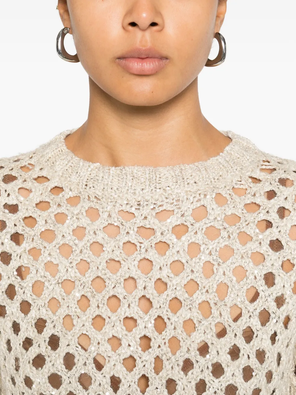 Brunello Cucinelli Open-knit Sequin Embellishment Sweater In Neutral