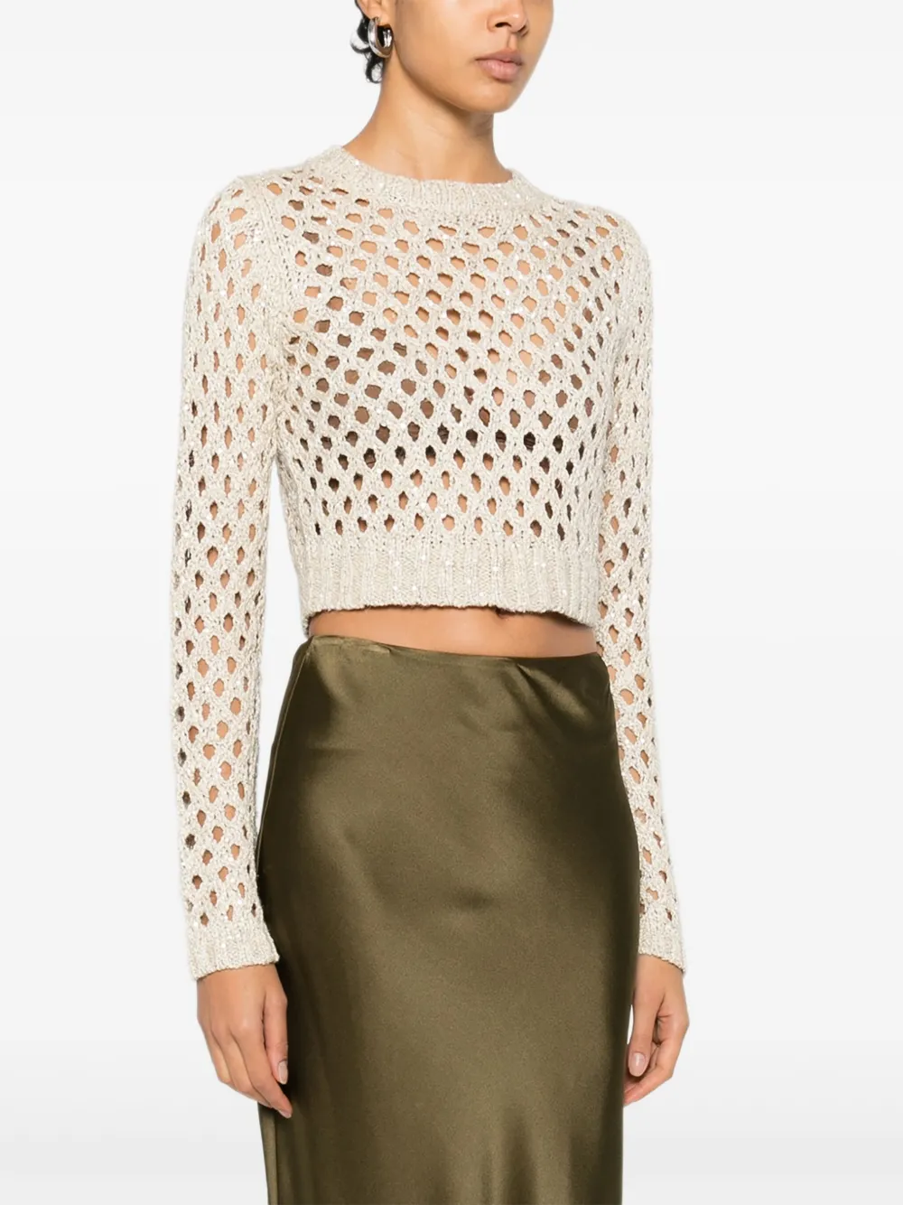 Brunello Cucinelli Opengebreide trui verfraaid met pailletten Beige