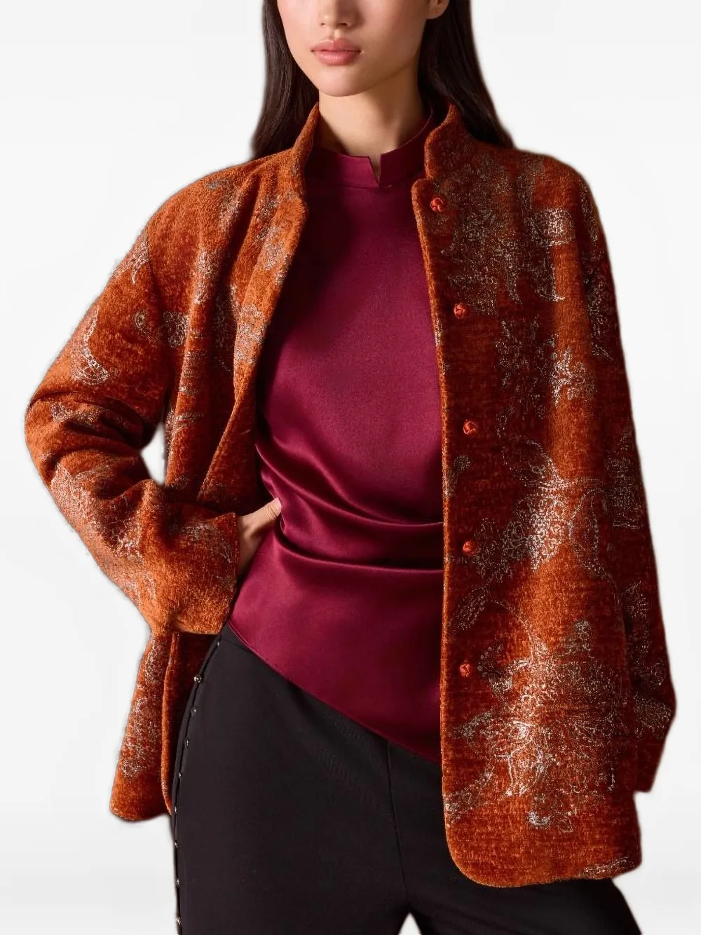  Shanghai Tang Floral-jacquard Jacket - Brown 