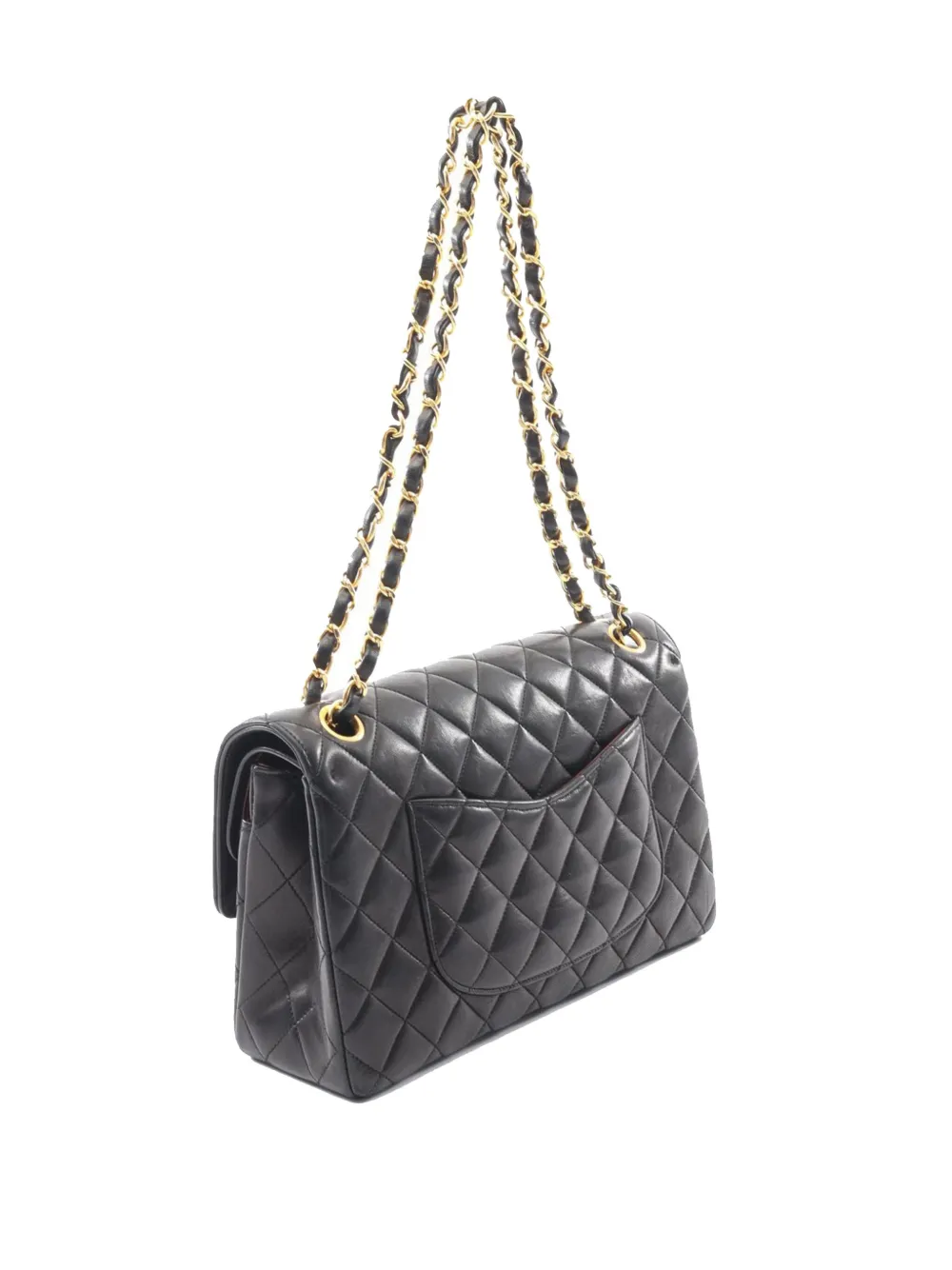 Pre-owned Chanel 1991-1994 Medium Classic Quilted Lambskin Double Flap Shoulder Bag In Black