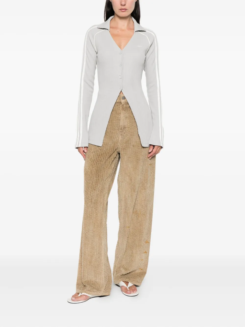 Adidas stripe-detail button-up shirt - Grijs