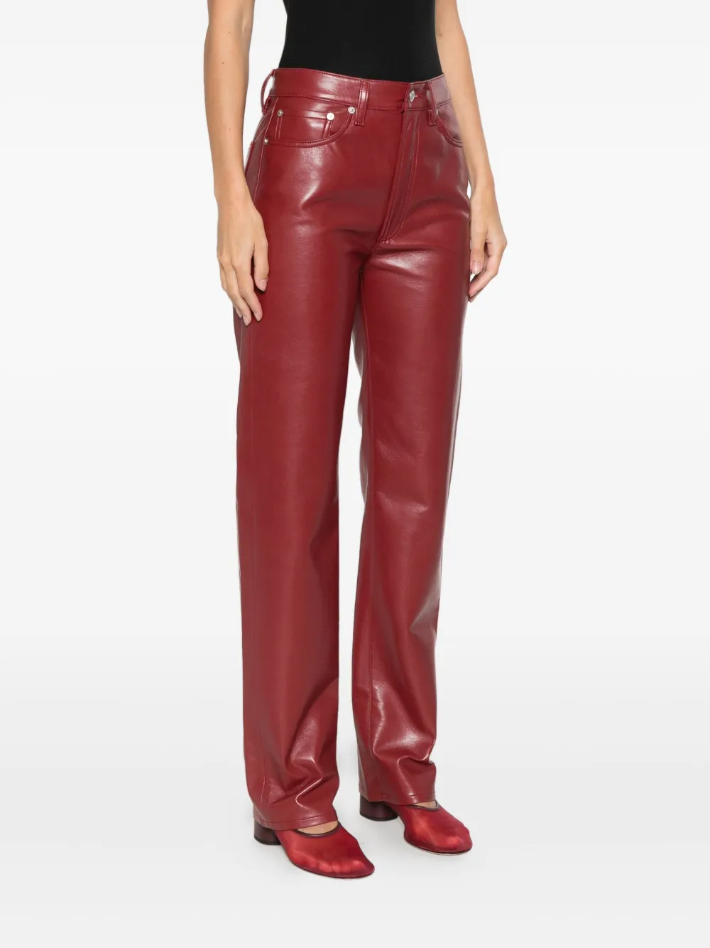 Agolde Leather Blend Straight Leg Pants In Brown