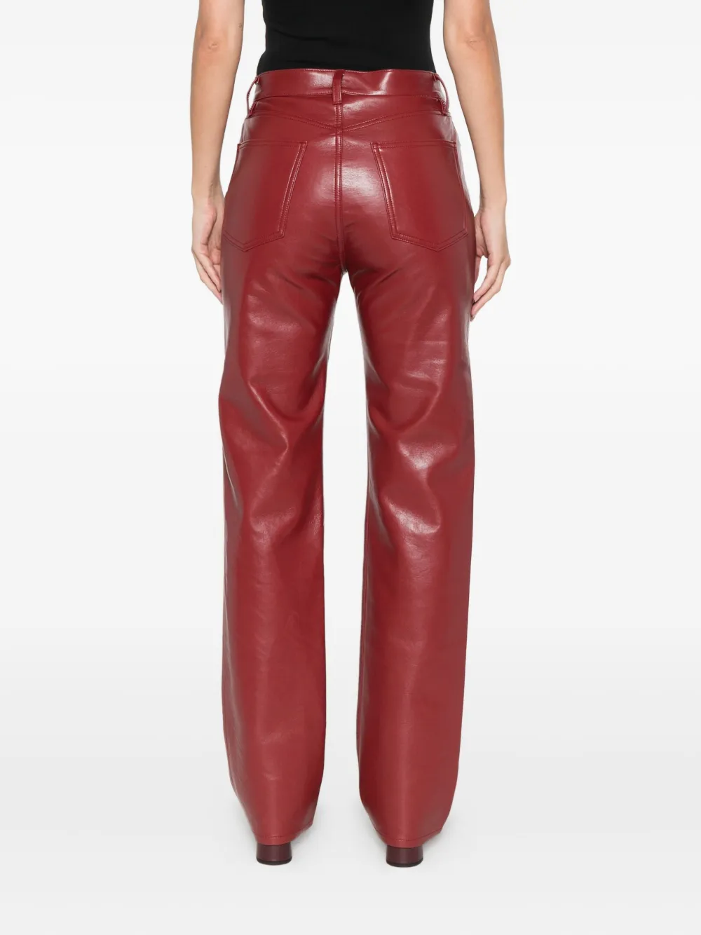 Agolde Leather Blend Straight Leg Pants In Brown