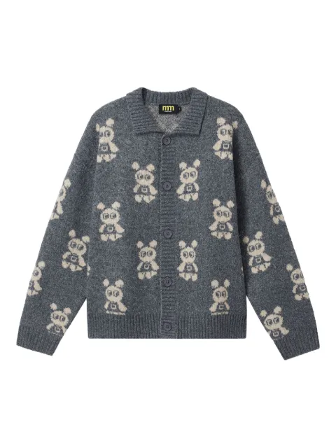 Mini Cream bear-pattern button-fastening cardigan