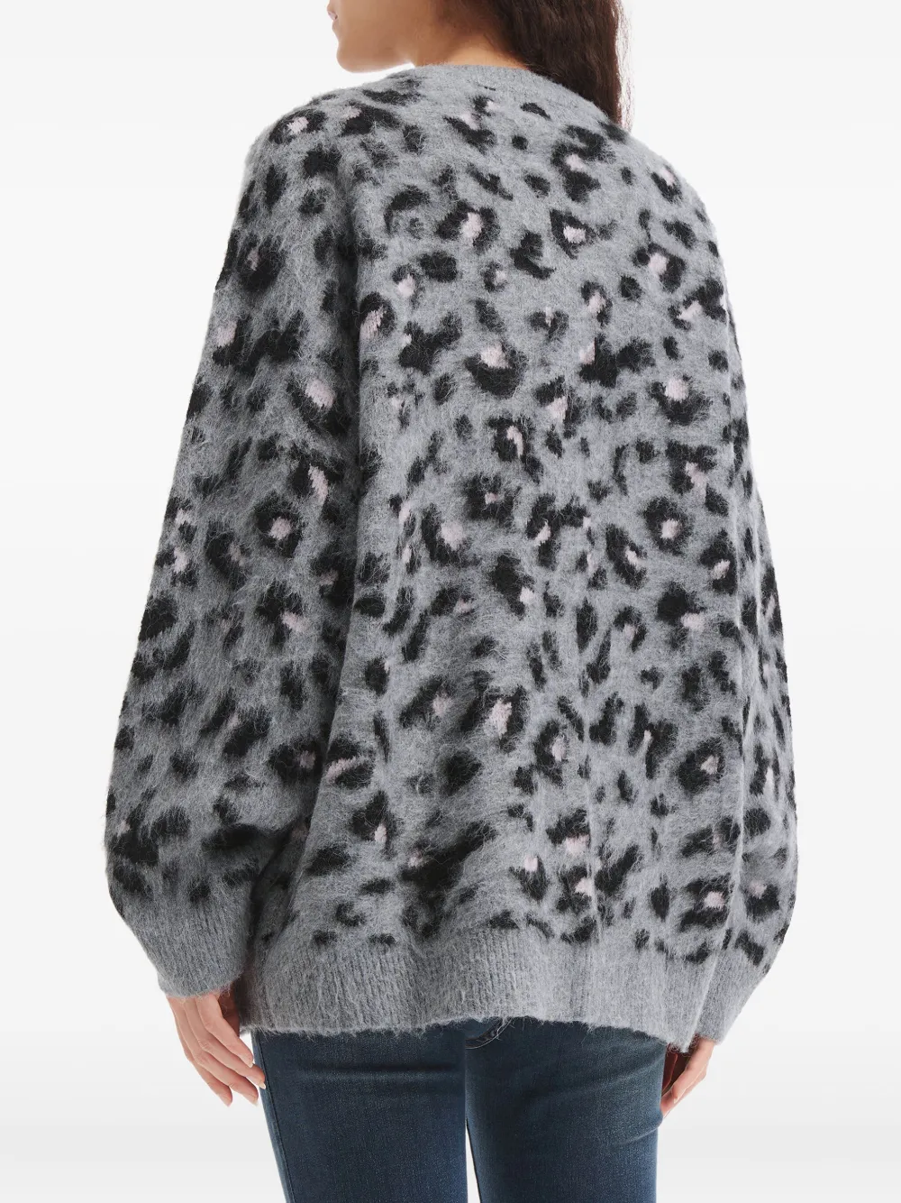 B+ab Animal-print Front-pockets Cardigan In Gray