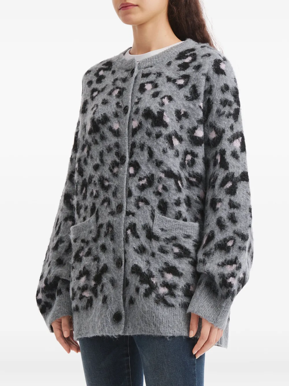 B+ab Animal-print Front-pockets Cardigan In Gray