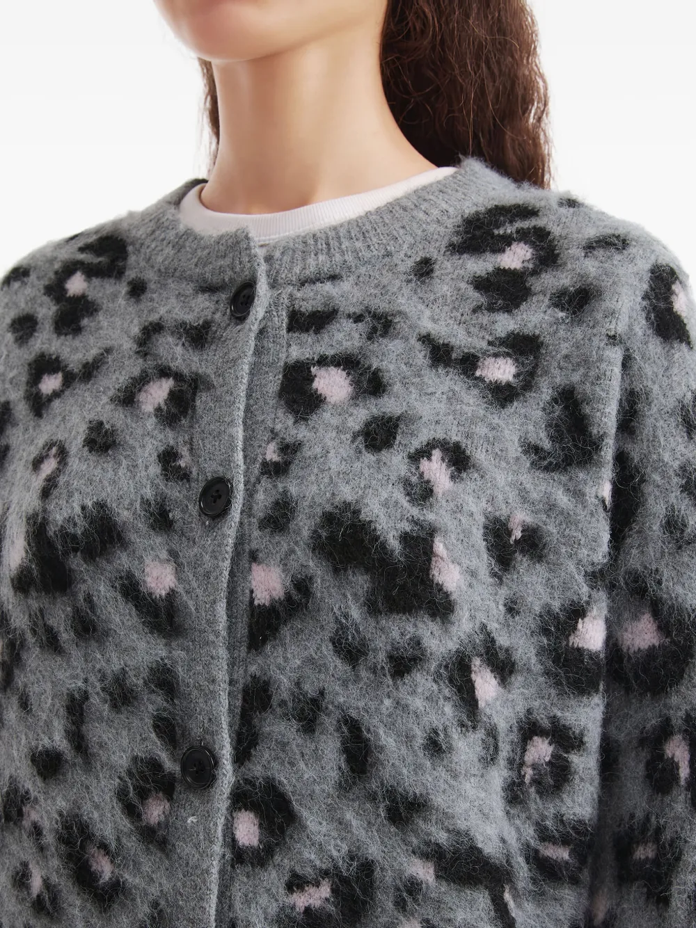 B+ab Animal-print Front-pockets Cardigan In Gray