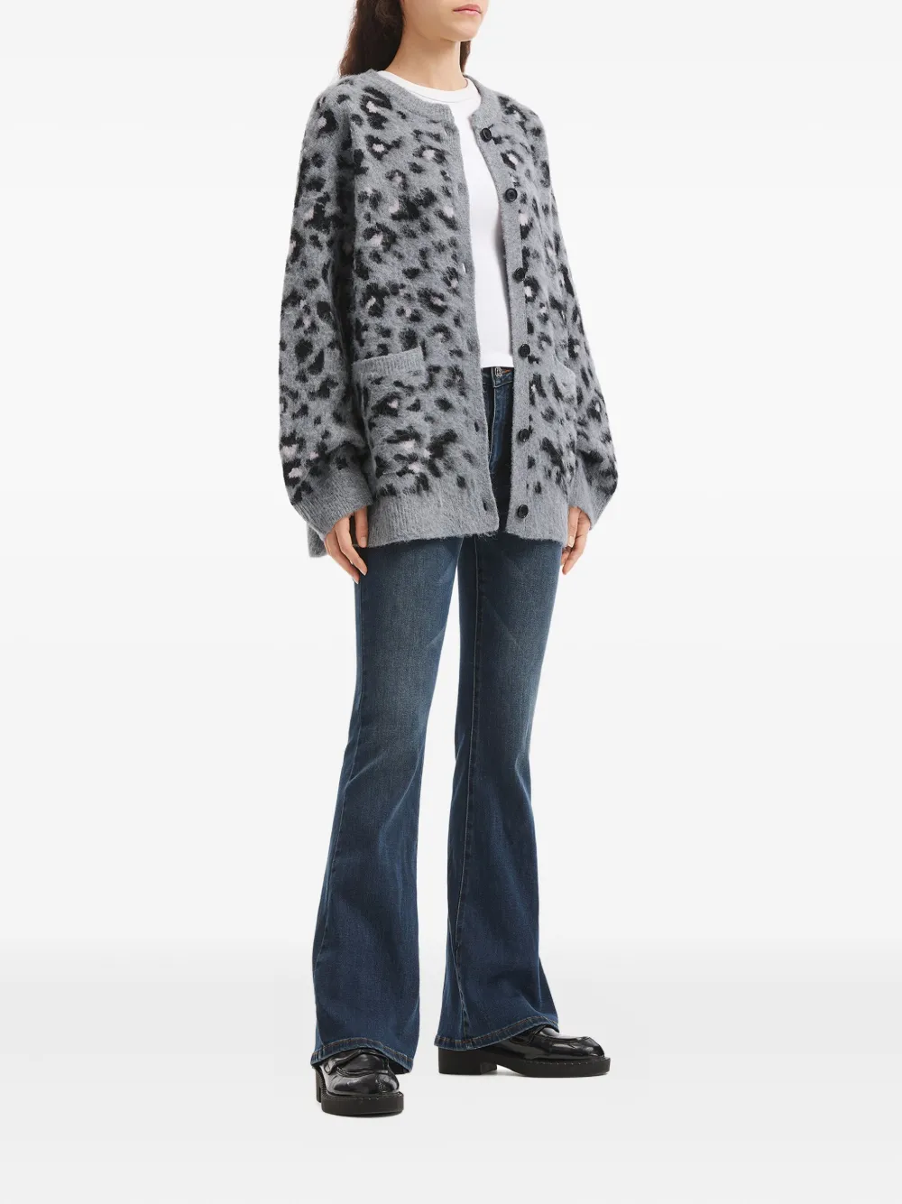 B+ab Animal-print Front-pockets Cardigan In Gray