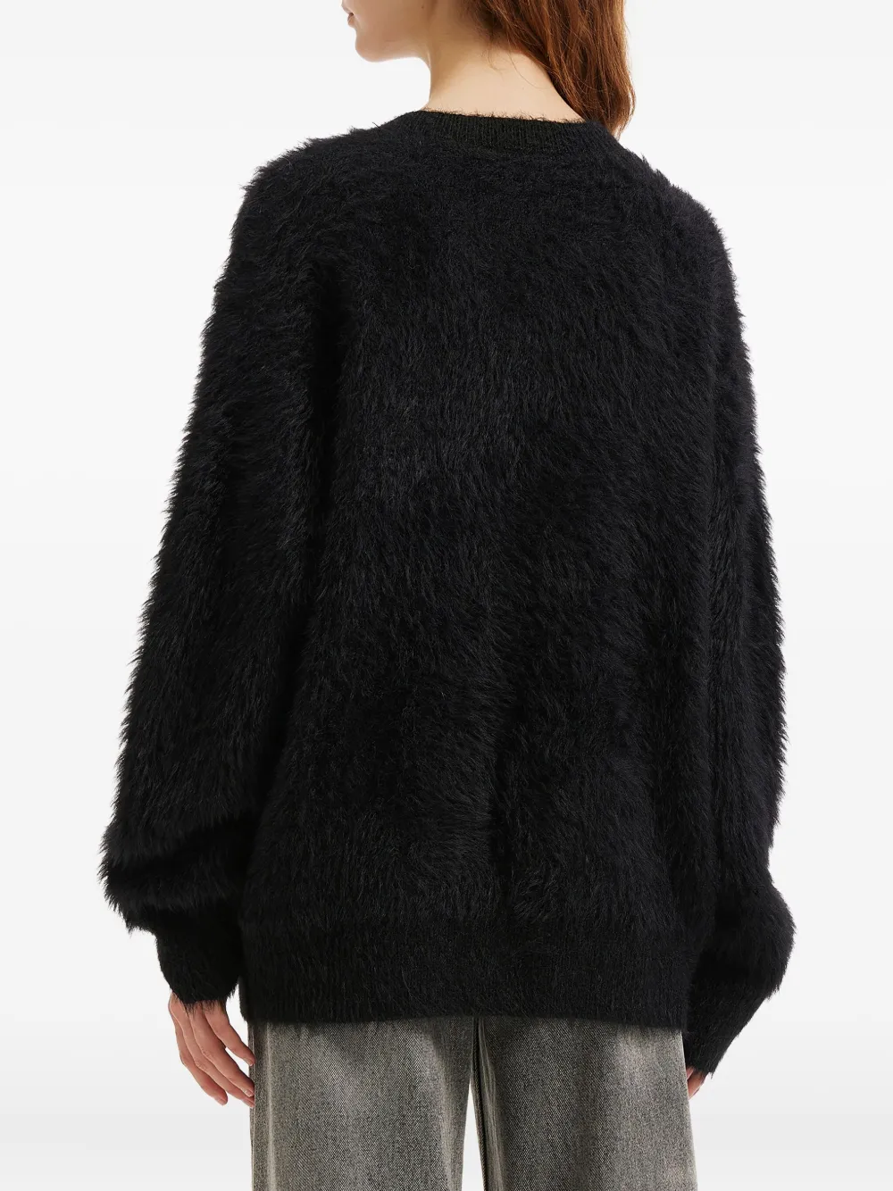 Mini Cream Ribbon-detail Graphic-design Sweater In Black