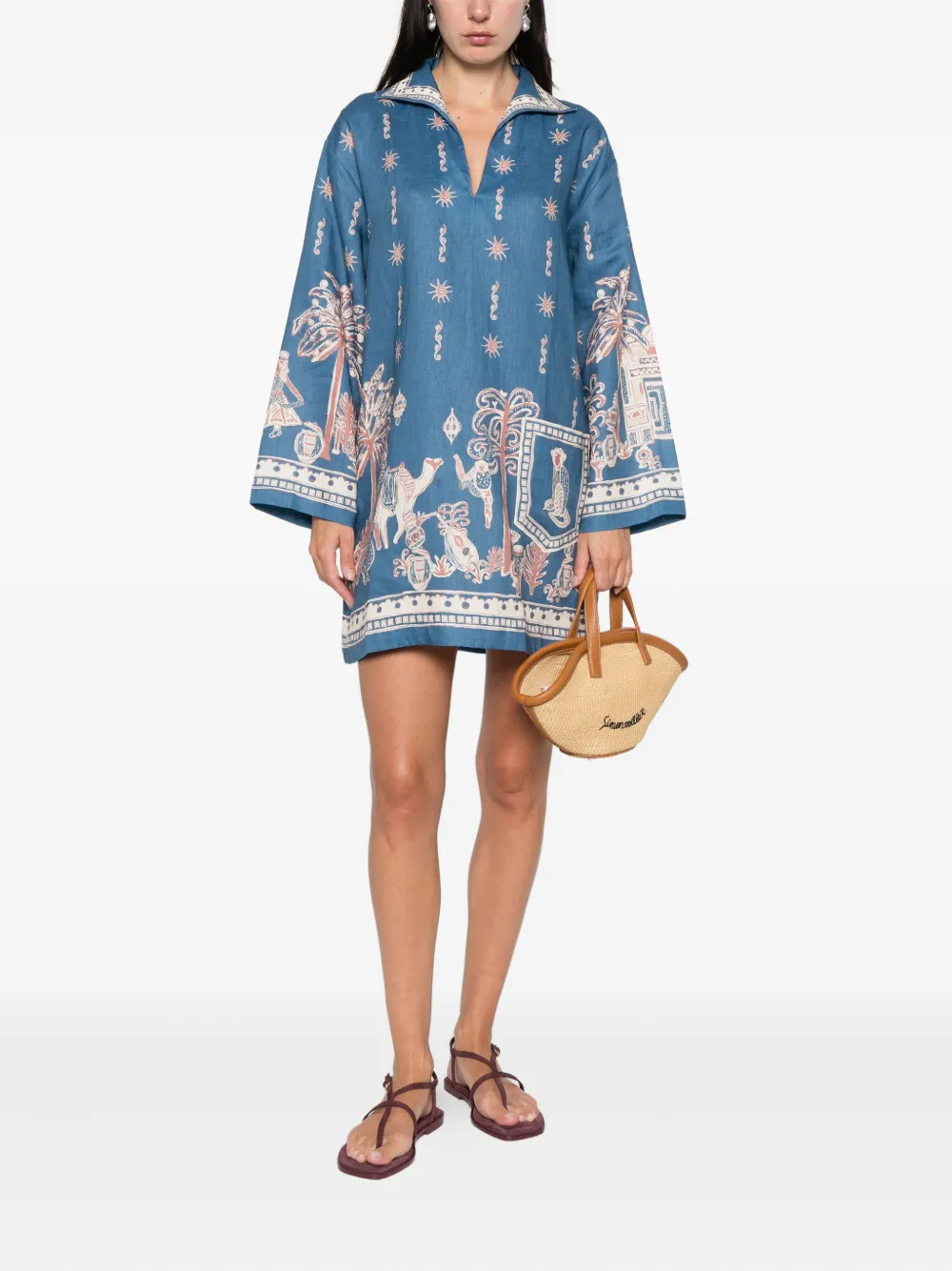 ALEMAIS Acacia collared graphic-print mini dress - Blauw