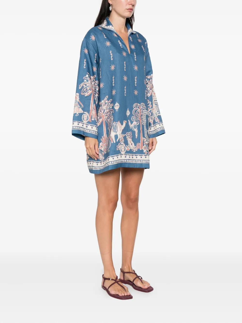 ALEMAIS Acacia mini-jurk met grafische print en kraag Blauw