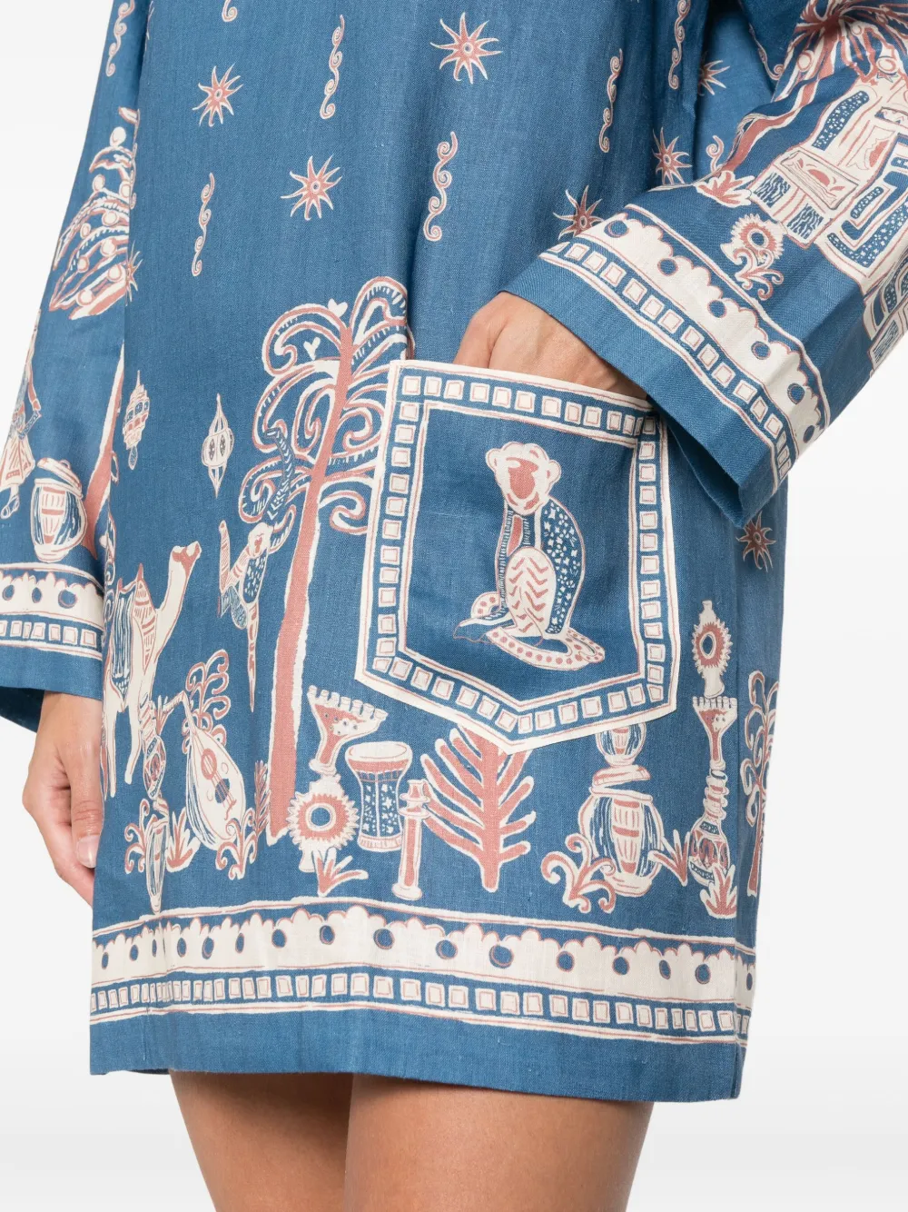 ALEMAIS Acacia mini-jurk met grafische print en kraag Blauw