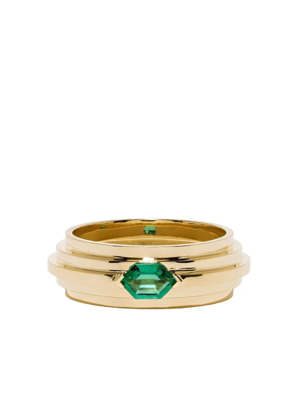 Azlee 18k Yellow Gold Staircase 5-tier Emerald Ring In Gold