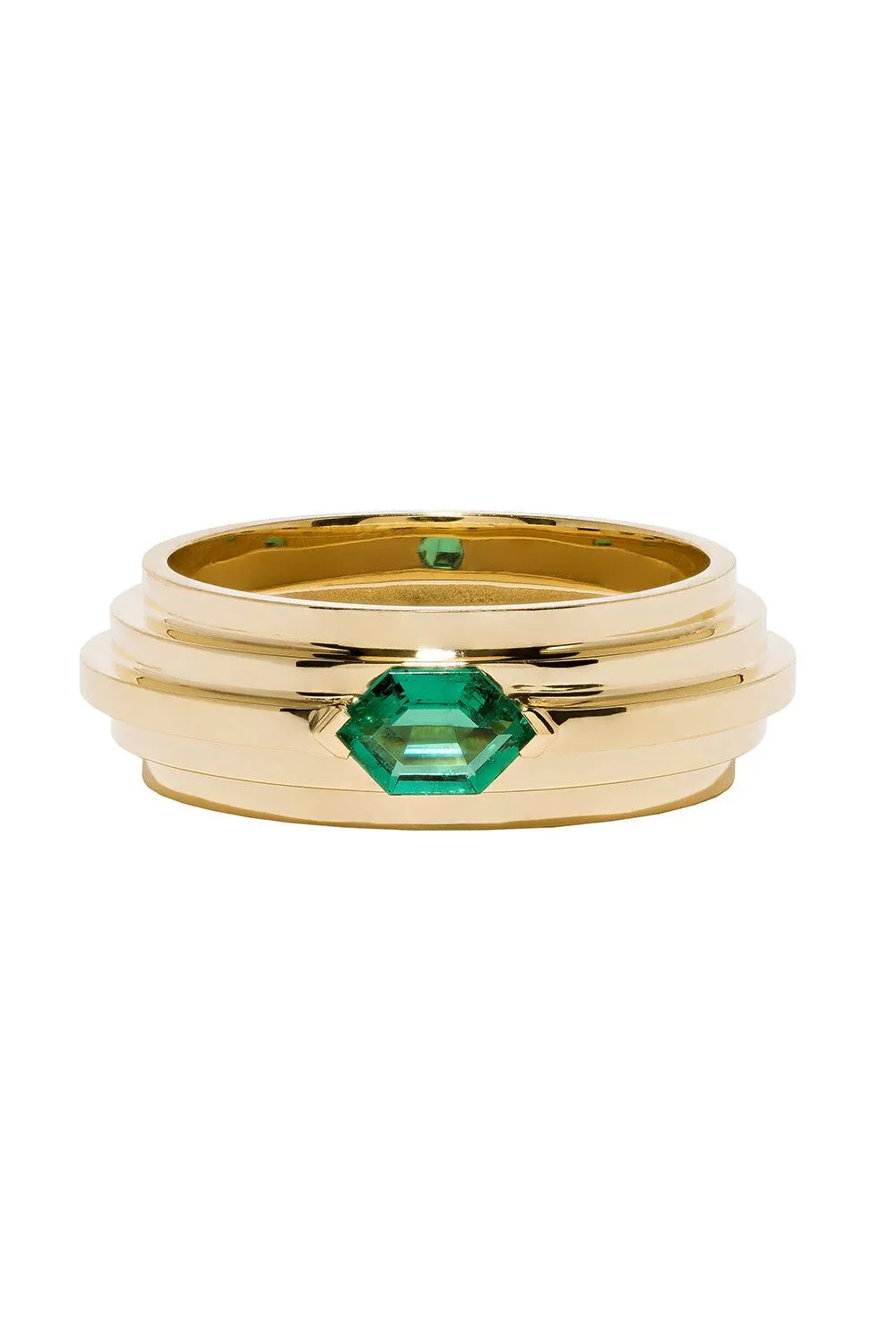 Azlee 18k Yellow Gold Staircase 5-tier Emerald Ring In Gold